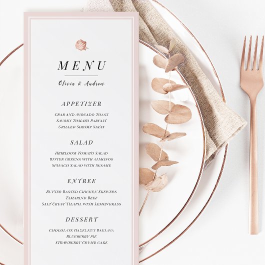 Elegante roze gouden bloemige minimalistische trou menu