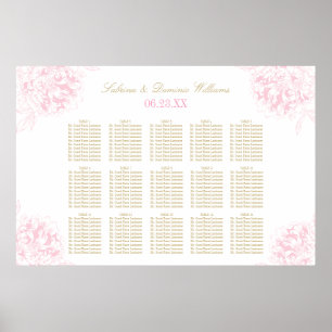 Elegante roze gouden bloemige pioen trouw zitplaat poster