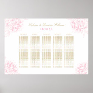 Elegante Roze Gouden Bloemige Pioen Trouw Zittijd Poster