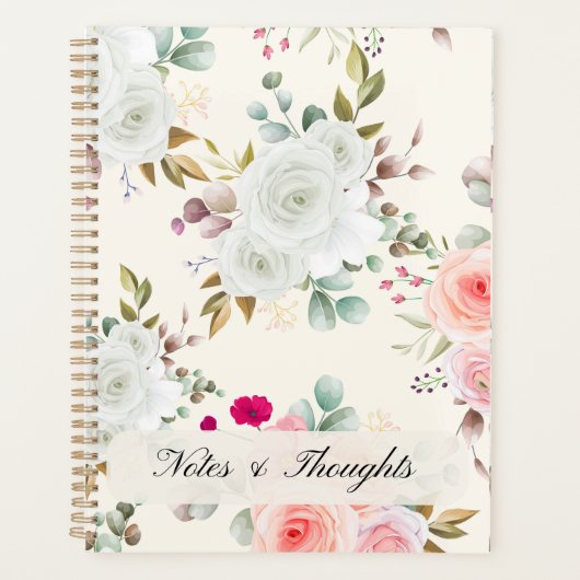 Elegante Roze Gouden Bloemige Planner met Eigen Na (Voorkant)