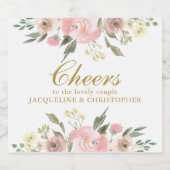 Elegante Roze Gouden Bloemige Trouw Cheers Sparkling Wijnetiket (Enkel label)