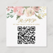 Elegante roze gouden bloemige trouw QR-code RSVP Informatiekaartje (Voorkant)