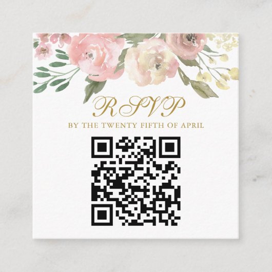 Elegante roze gouden bloemige trouw QR-code RSVP Informatiekaartje (Voorkant)