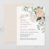 Elegante Roze Gouden Bloemige Trouwjubileum Kaart (Voorkant / Achterkant)