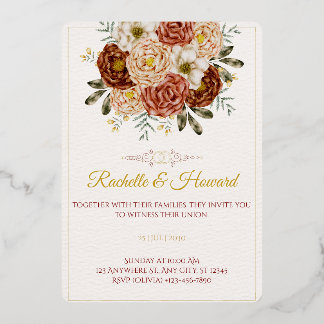 Elegante Roze Gouden Bloemige Trouwuitnodiging | B Folie Uitnodiging