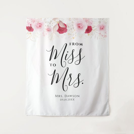 Elegante roze & gouden bloemige Vrijgezellenfeeste Wandkleed (Voorkant)