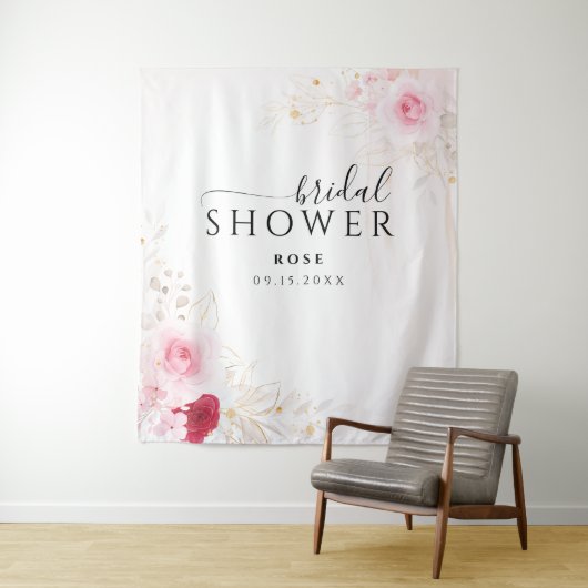 Elegante roze gouden bloemige Vrijgezellenfeesten Wandkleed (In situ)