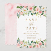 Elegante Roze Gouden Bloemige Waterverf Bruiloft Save The Date (Voorkant / Achterkant)