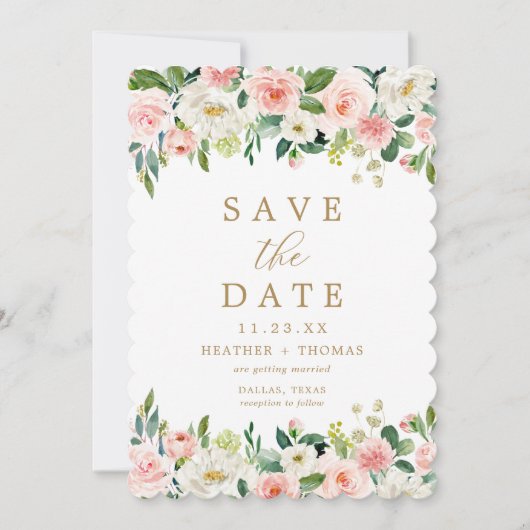 Elegante Roze Gouden Bloemige Waterverf Bruiloft Save The Date (Voorkant)