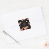 Elegante Roze Gouden Bloemmotief Zwart Vierkante Sticker (Envelop)