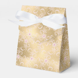 Elegante Roze Gouden Bloemrijke Kant Bruidsdouche Bedankdoosjes