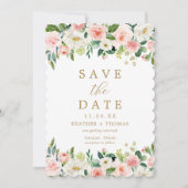 Elegante Roze Gouden Bloemschildering Waterverf Br Save The Date (Voorkant)