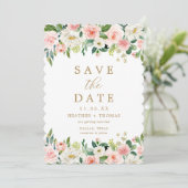 Elegante Roze Gouden Bloemschildering Waterverf Br Save The Date (Staand voorkant)