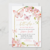 Elegante roze gouden bloemvlinder is onderweg kaart (Voorkant)