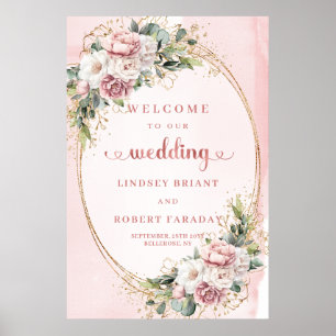 Elegante Roze Gouden Blush Bloemige Trouw Welkom Poster