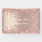 Elegante Roze Gouden Blush Drips Tekst Naambanner Spandoek (Horizontaal)