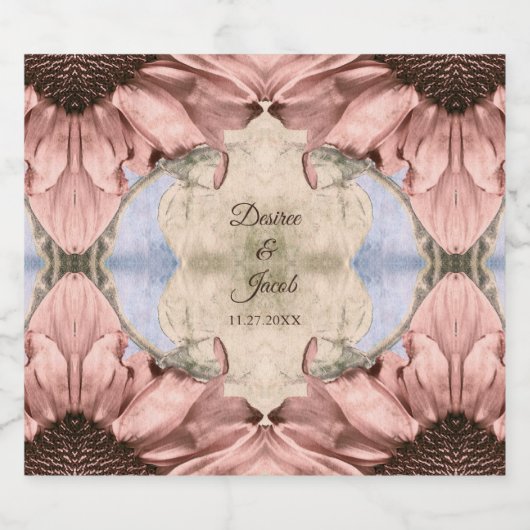 Elegante Roze Gouden Blush Roze Bloemige Waterverf Sparkling Wijnetiket (Enkel label)