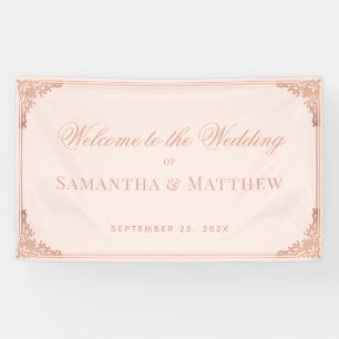 Elegante Roze Gouden Blush Vintage Trouw Welkom Spandoek