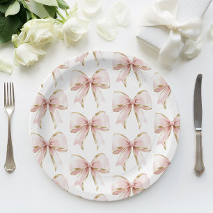 Elegante Roze Gouden Boog Patroon Baby shower Meis Papieren Bordje