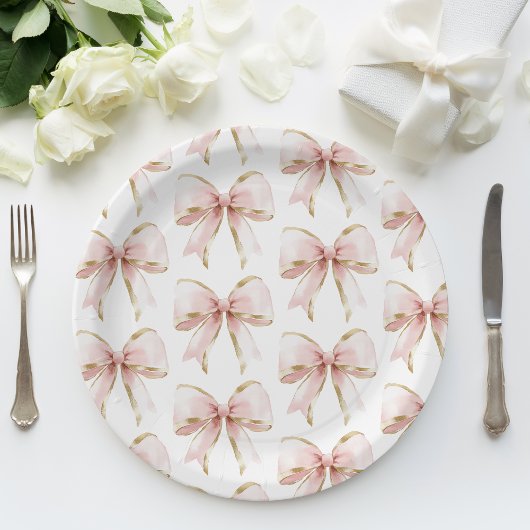 Elegante Roze Gouden Boog Patroon Baby shower Meis Papieren Bordje