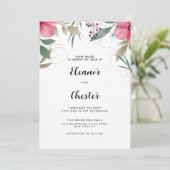 Elegante roze gouden botanische bloemenbruiloft kaart (Staand voorkant)