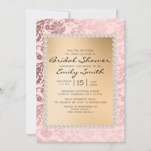 Elegante Roze Gouden Bruidsdouche Kaart (Voorkant)