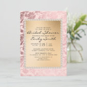Elegante Roze Gouden Bruidsdouche Kaart (Staand voorkant)