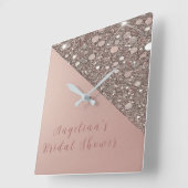 Elegante Roze Gouden Bruidsdouche Vierkante Klok (Hoek)