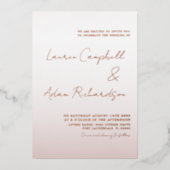 Elegante Roze Gouden Bruiloft   Folie Uitnodiging (Voorkant)