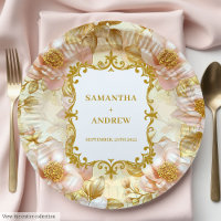 Elegante roze gouden bruiloft papieren borden
