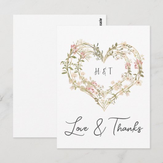 Elegante roze gouden bruiloft Wildflower Dank u Briefkaart (Voorkant / Achterkant)