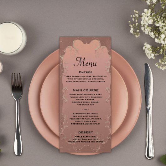 Elegante roze gouden bruiloftsreceptie menu