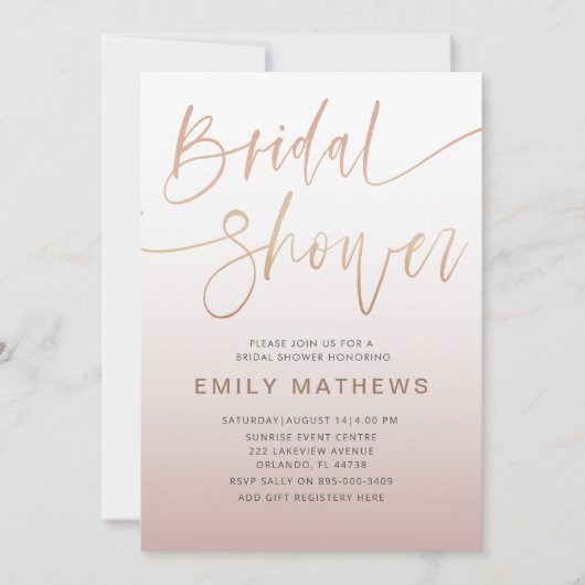 Elegante Roze Gouden Calligrafie Bruiloftsfeest  Kaart (Voorkant)