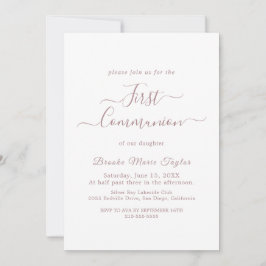 Elegante Roze Gouden Calligrafie Eerste Communie  Kaart