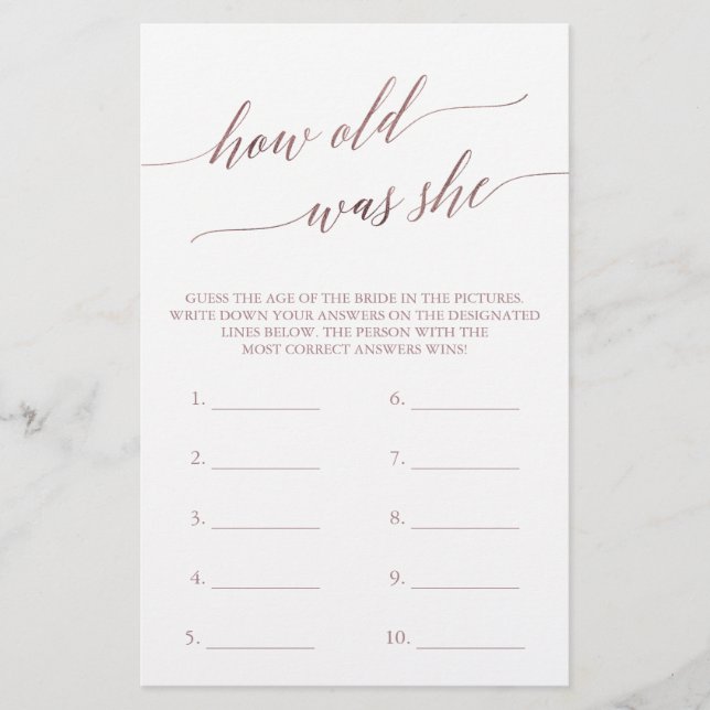 Elegante Roze Gouden Calligrafie Hoe Oud Was Ze (Voorkant)