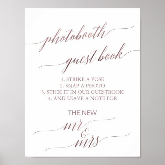 Elegante Roze Gouden Calligrafie Photobooth Guestb Poster (Voorkant)