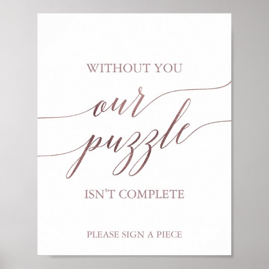 Elegante Roze Gouden Calligrafie Puzzel Guestbook Poster (Voorkant)