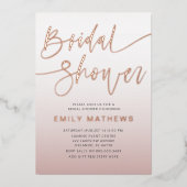 Elegante Roze Gouden Calligraphy Bruidsdouche  Folie Uitnodiging (Voorkant)