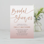 Elegante Roze Gouden Calligraphy Bruidsdouche  Folie Uitnodiging (Staand Voorkant)