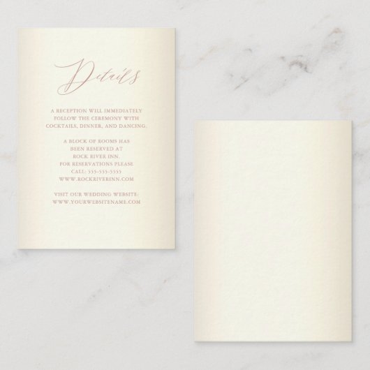 Elegante Roze Gouden Calligraphy Champagne Bruilof Informatiekaartje (Voorkant / Achterkant)