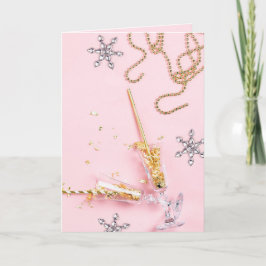 Elegante Roze & Gouden Champagne Viering Kaart