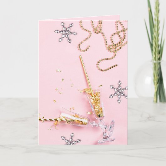 Elegante Roze & Gouden Champagne Viering Kaart (Voorkant)