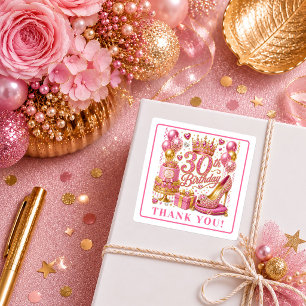Elegante Roze Gouden Confetti 30e Verjaardagsstick Vierkante Sticker
