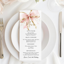 Elegante Roze Gouden Coquette Strik Sweet 16 Verja Menu