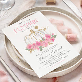 Elegante Roze & Gouden Couples Pumpkin Baby Shower Kaart