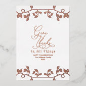 Elegante Roze Gouden Dank Schrift Gezin Foto Folie Feestdagenkaart (Voorkant)