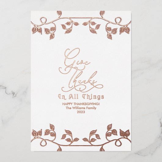 Elegante Roze Gouden Dank Schrift Gezin Foto Folie Feestdagenkaart (Voorkant)