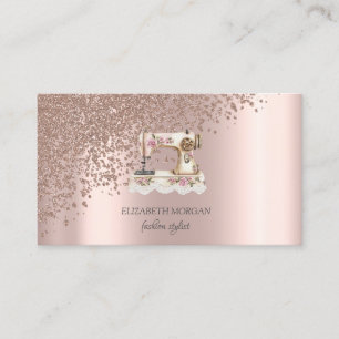Elegante Roze Gouden Diamanten Vintage Naaimachine Visitekaartje