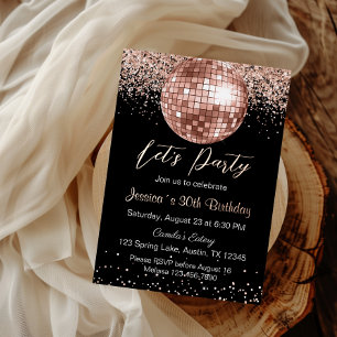 Elegante Roze Gouden Disco Bal Laten we Feest Vier Folie Uitnodiging