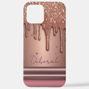 💎 Elegante Roze Gouden Drip Aangepaste Naam Glitt iPhone 12 Pro Max Hoesje